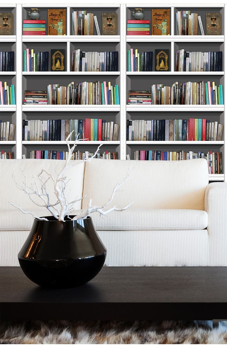 WALPLUS Wall Sticker Decal Wall Art Library Bookshelf Vintage View, Main, color,