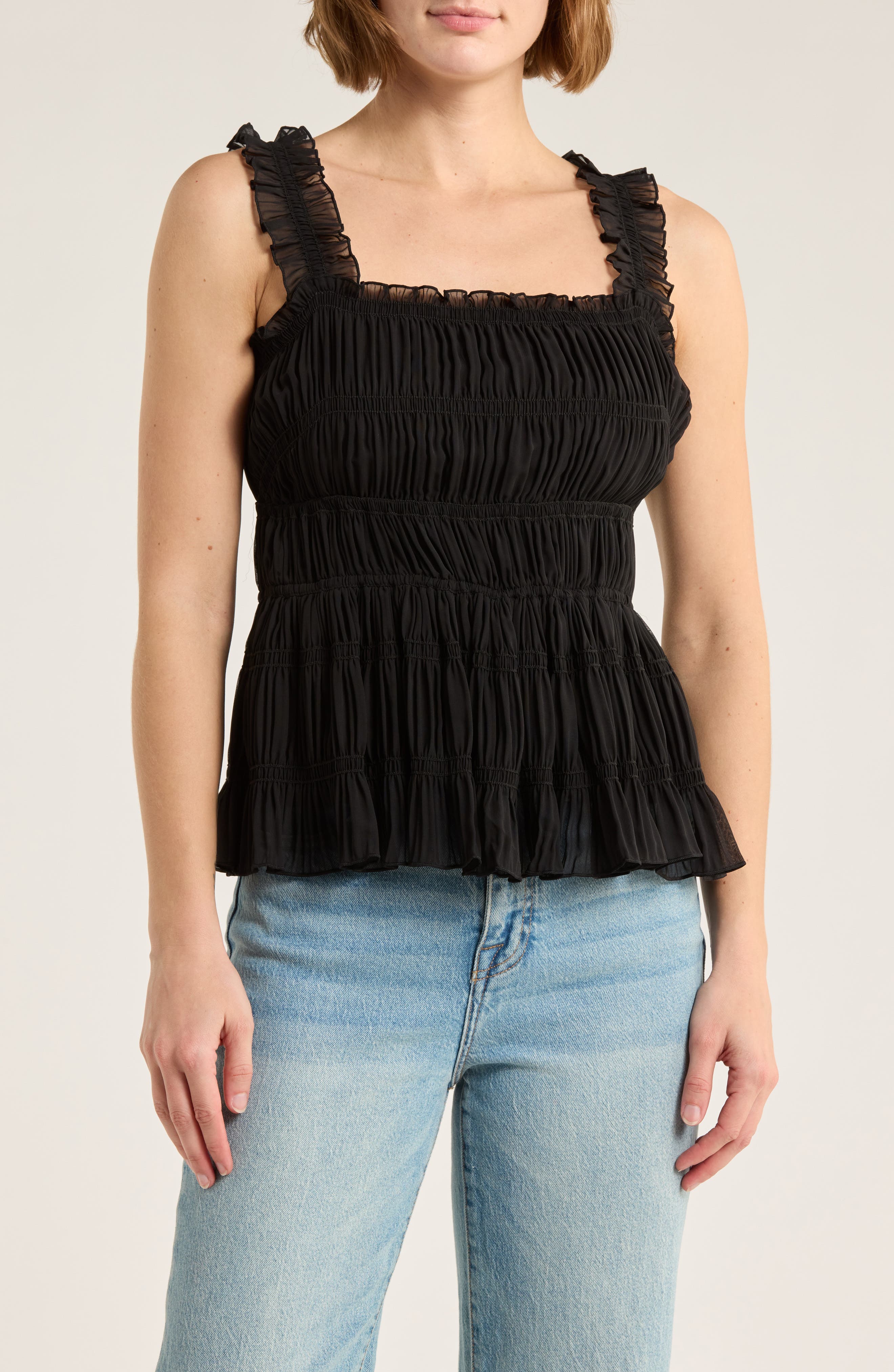 MAX STUDIO Smocked Georgette Tank