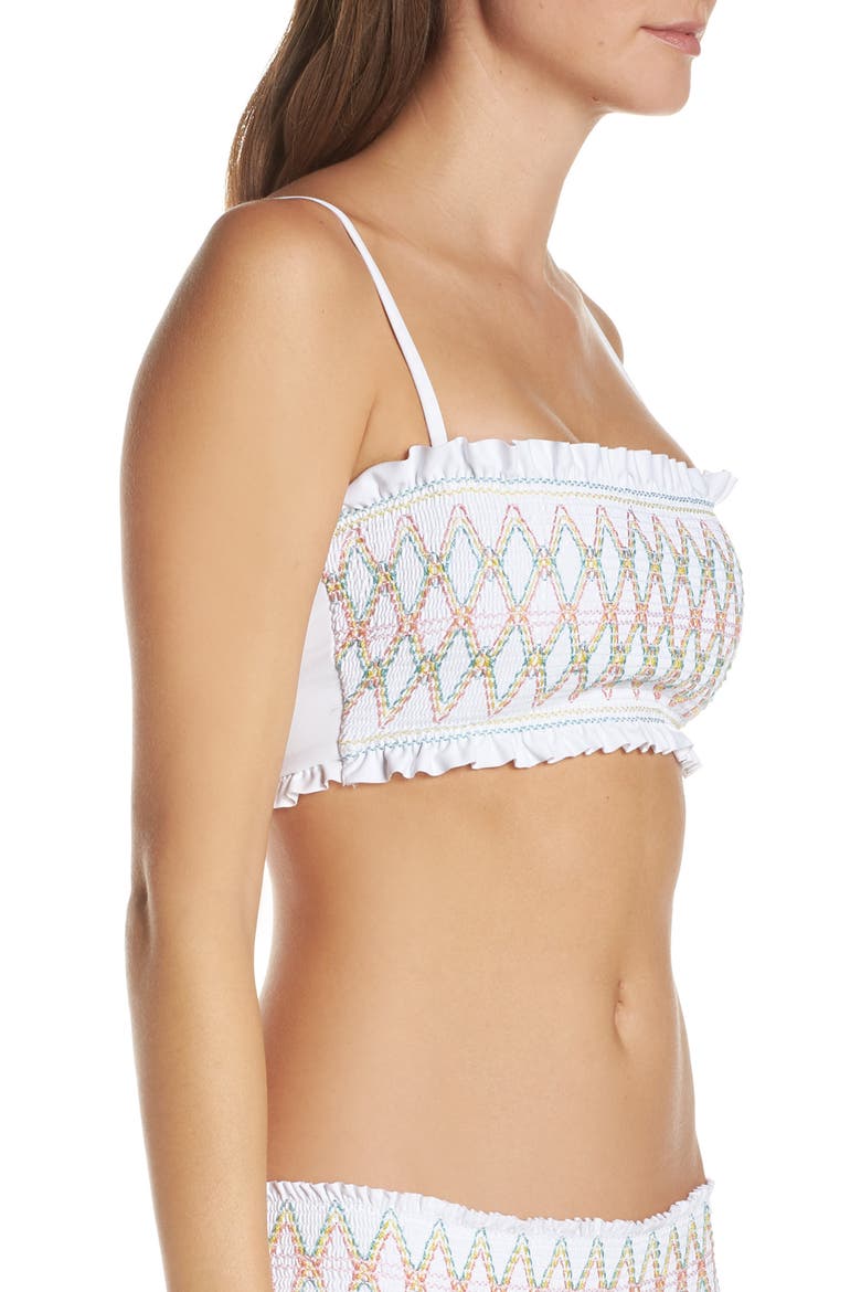 Double Take Smocked Bikini Top, Alternate, color, WHITE