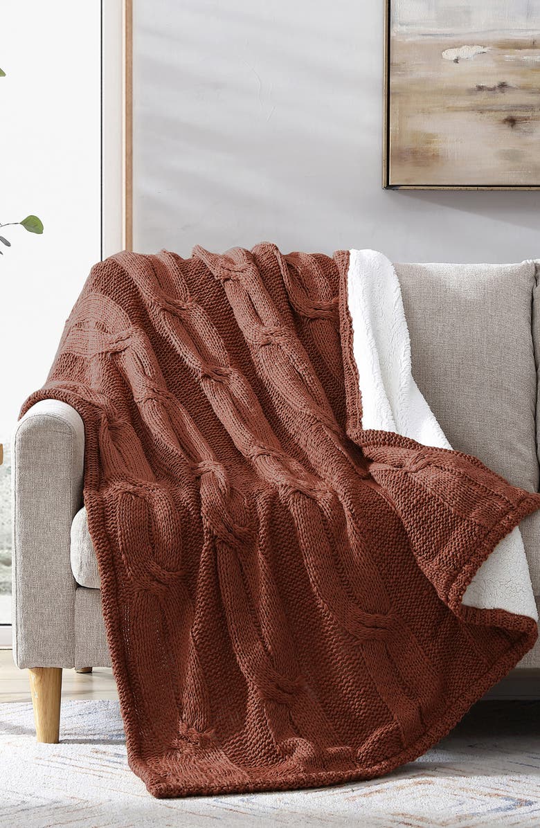 Modern Threads Cable Knit Throw Blanket, Alternate, color, Nutmeg