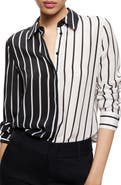 Alice + Olivia Willa Colorblock Stripe Silk Button-Up Shirt