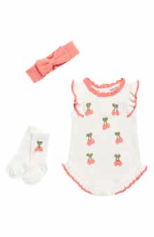 Nicole Miller Berry Embroidered Sweater Romper, Headband & Socks Set