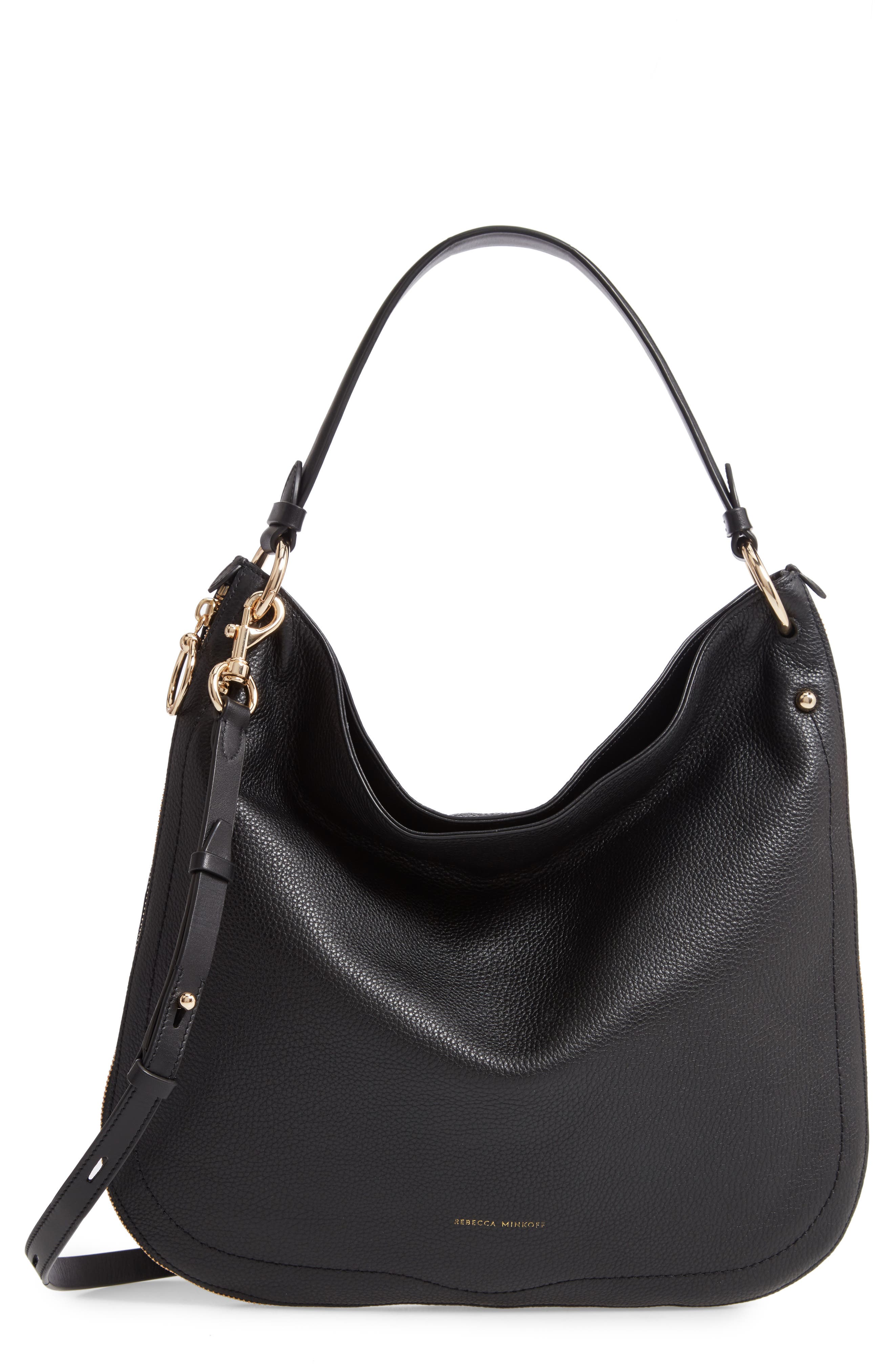 Jody Convertible Leather Hobo Bag, Main, color, BLACK