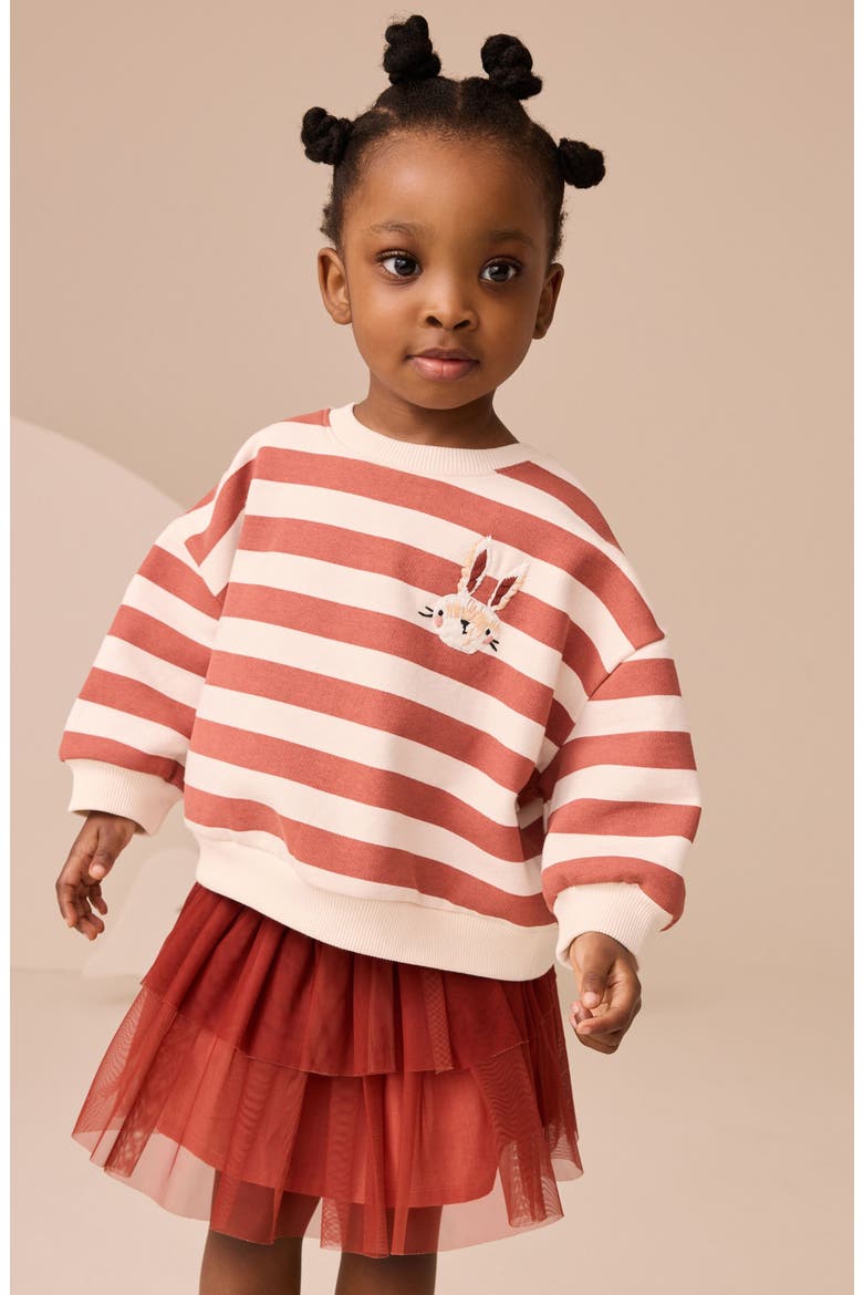 Kids' Stripe Sweatshirt & Tiered Skirt Set, Alternate, color, ORANGE