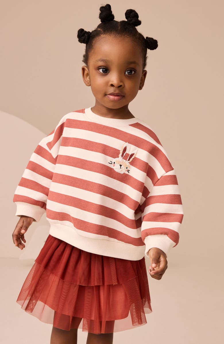 NEXT Kids' Stripe Sweatshirt & Tiered Skirt Set, Alternate, color, Orange