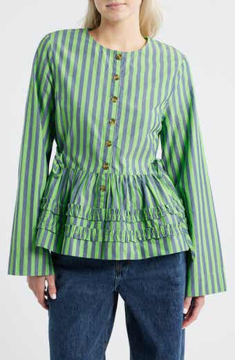 Damson Madder Madison Stripe Organic Cotton Peplum Button-Up Top