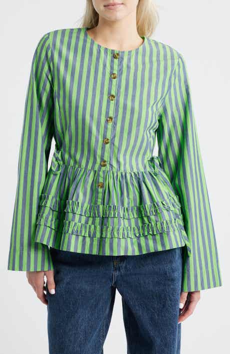 Damson Madder Madison Stripe Organic Cotton Peplum Button-Up Top