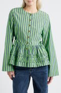 Damson Madder Madison Stripe Organic Cotton Peplum Button-Up Top