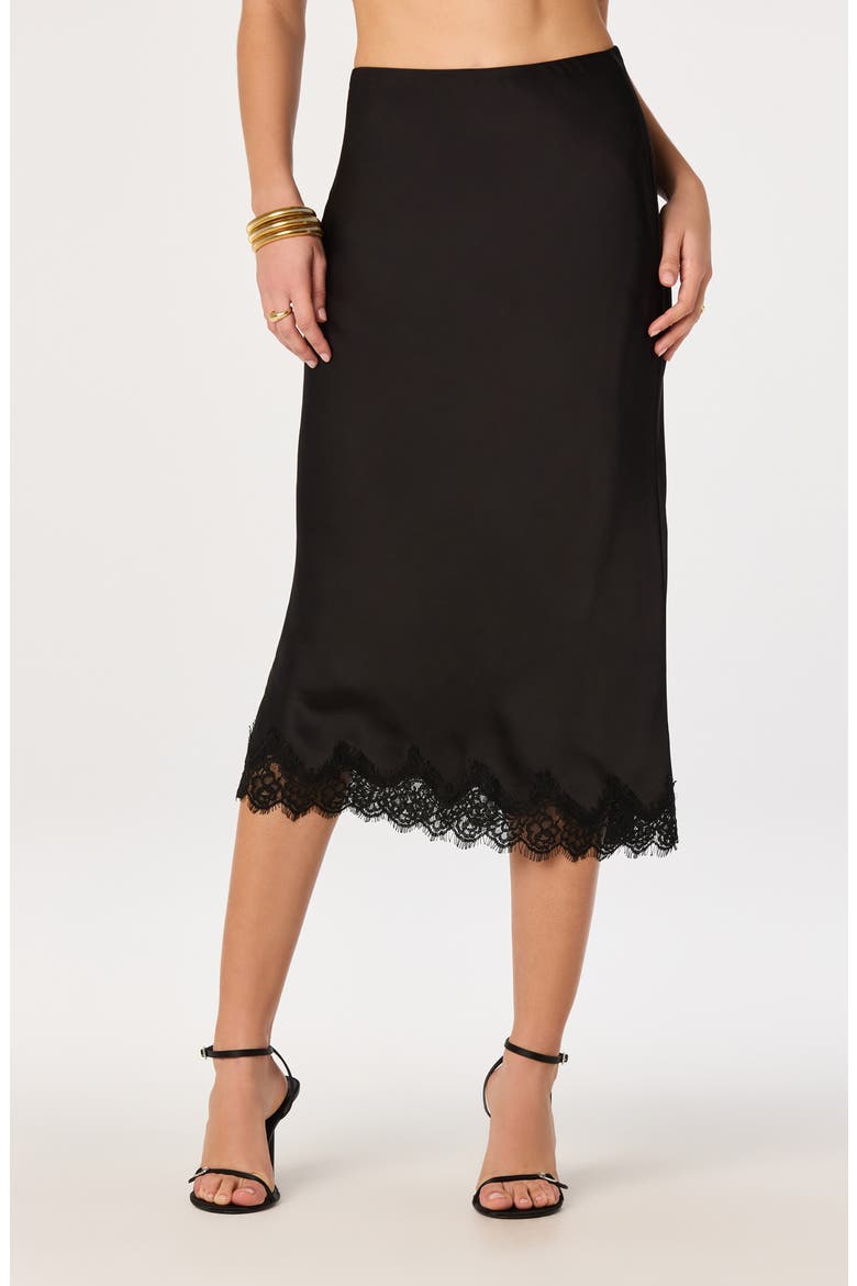 Blossom Lace Trim Midi Skirt, Alternate, color, BLACK