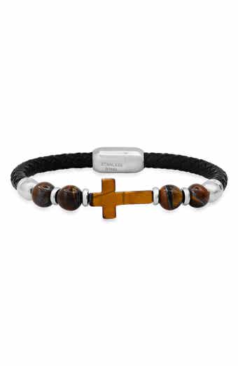 HMY JEWELRY Mens' Bead & Braided Leather Bracelet