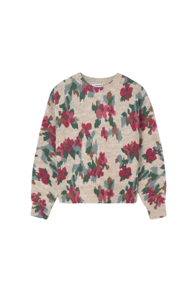 Mayoral Floral Print Sweater, Main, color, Beige