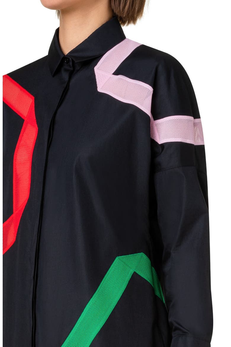Mesh Inlay Cotton Poplin Blouse, Alternate, color, 009 BLACK-MULTICOLOR