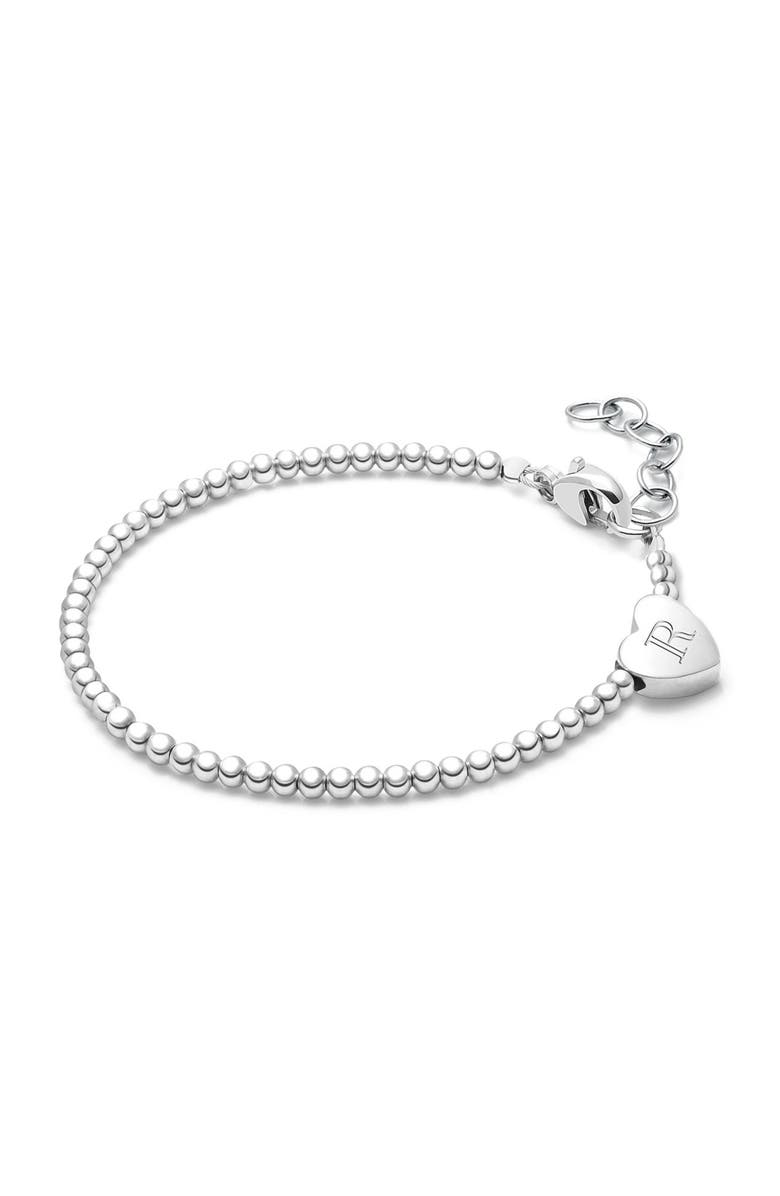 Tiny Blessings Sterling Silver Dainty Heart & Engraved Initial 5.25" Bracelet, Main, color, Silver - R