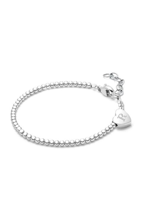 Sterling Silver Dainty Heart 
Engraved Initial 5.25" Bracelet