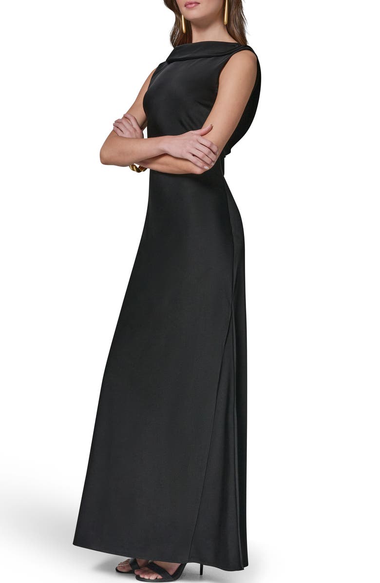 Donna Karan New York Ruffle Satin Gown, Alternate, color, Black