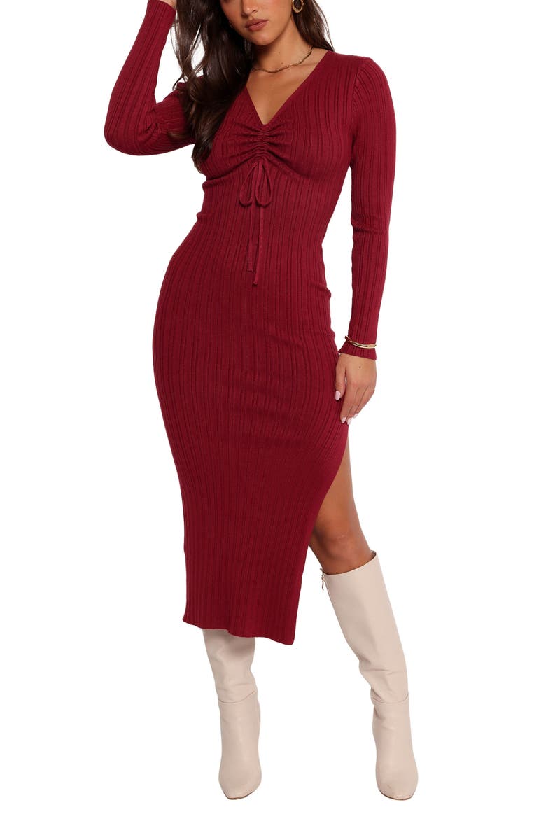 Irene Long Sleeve Sweater Dress, Main, color, WINE