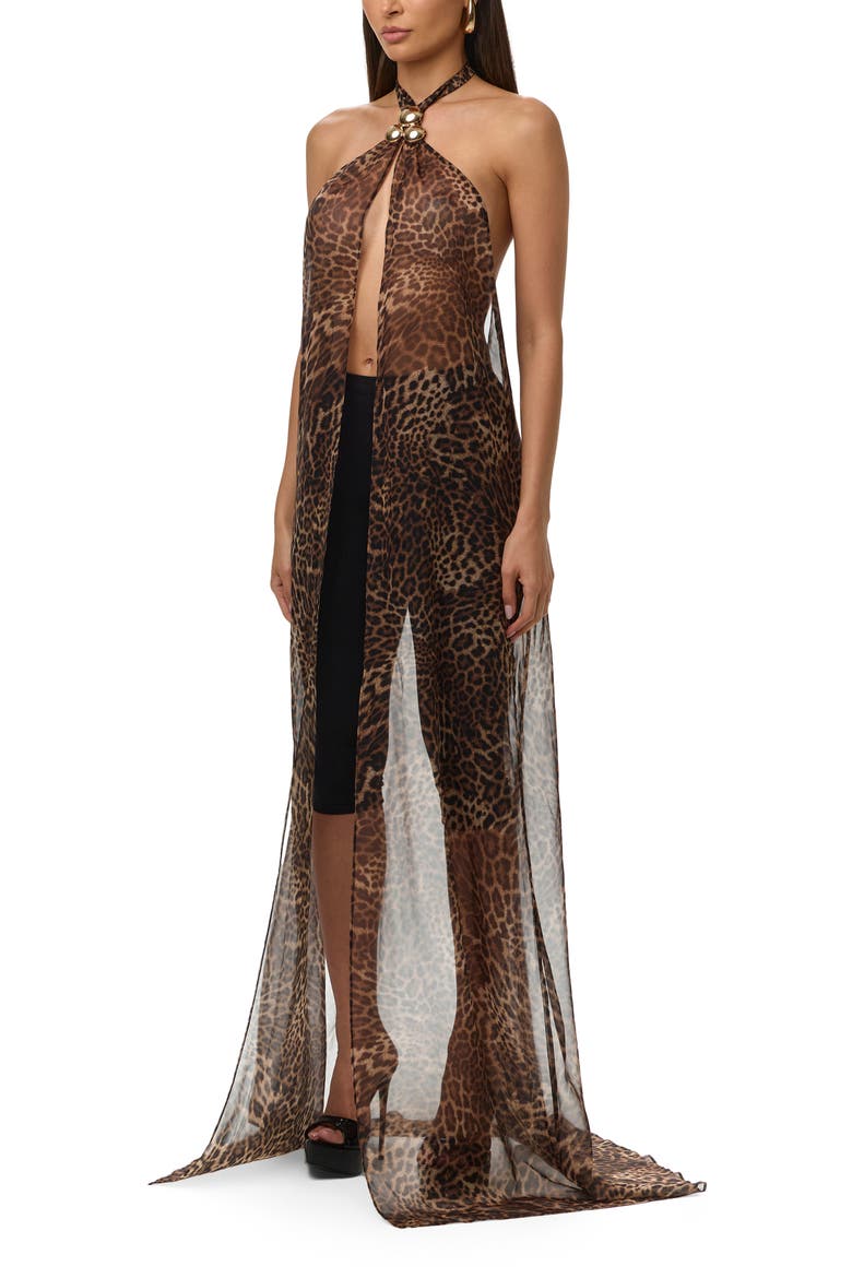 Leopard Print Halter Chiffon Tunic Top, Alternate, color, SPOTTED LEOPARD