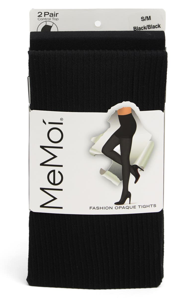 MeMoi Flat & Rib 2-Piece Tights Set, Main, color, Black-Black