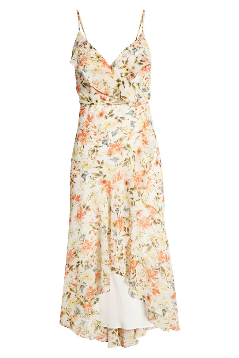 Floral High-Low Faux Wrap Dress, Alternate, color, BLUSH/ MULTI
