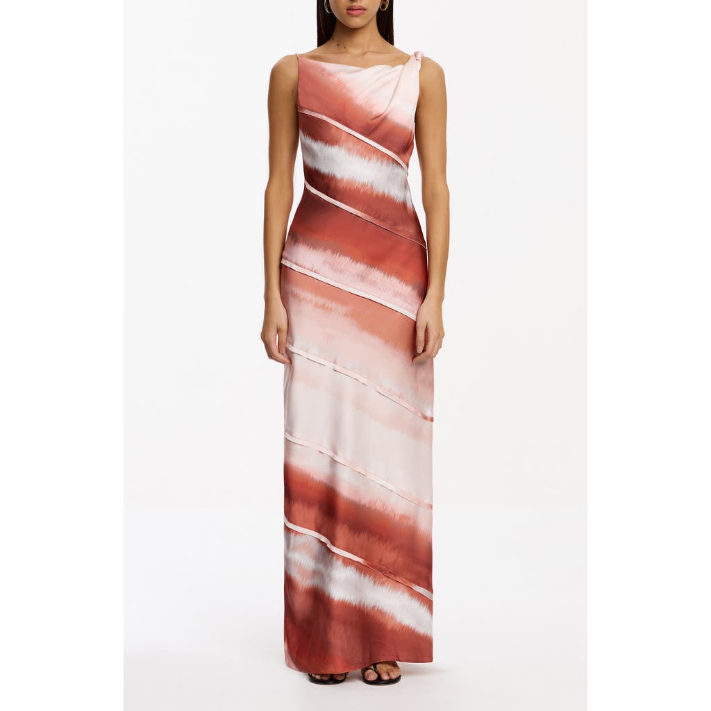 Significant Other Kahlo Stripe Satin Gown In Brown