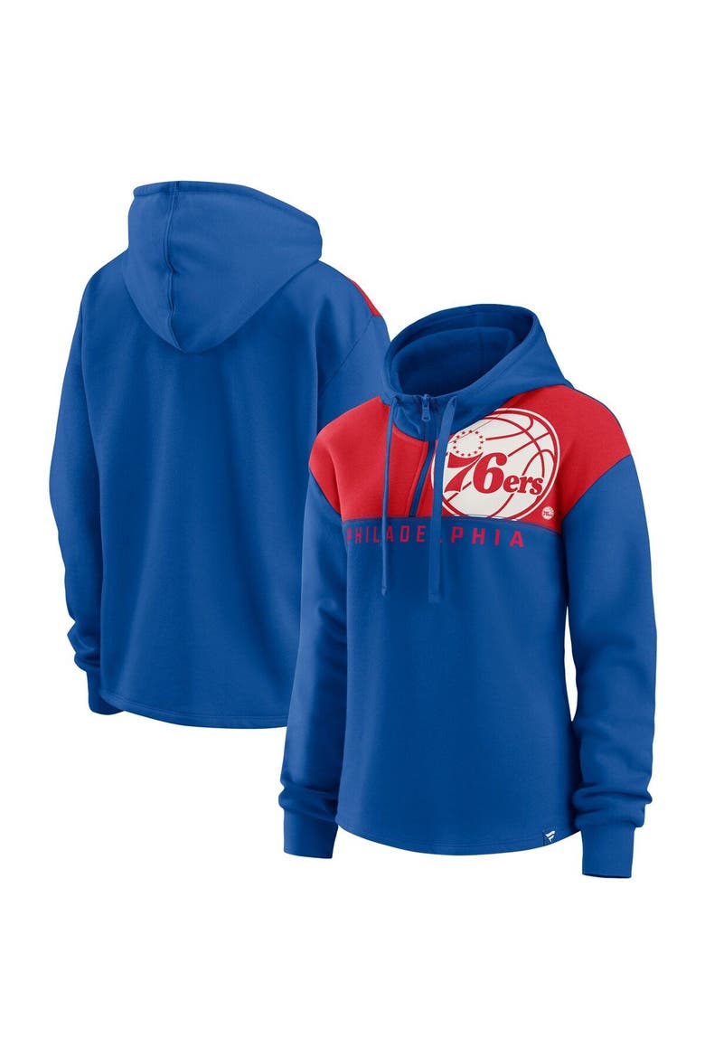 Women's Fanatics Branded Royal Philadelphia 76ers Overslide Quarter-Zip Fleece Hoodie, Alternate, color, Royal