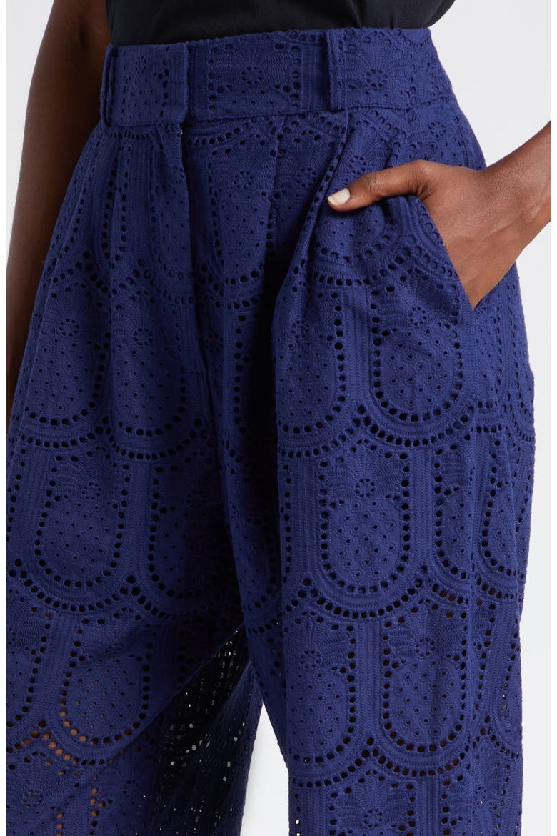 Pineapple Eyelet High Waist Wide Leg Pants, Alternate, color, NAVY BLUE