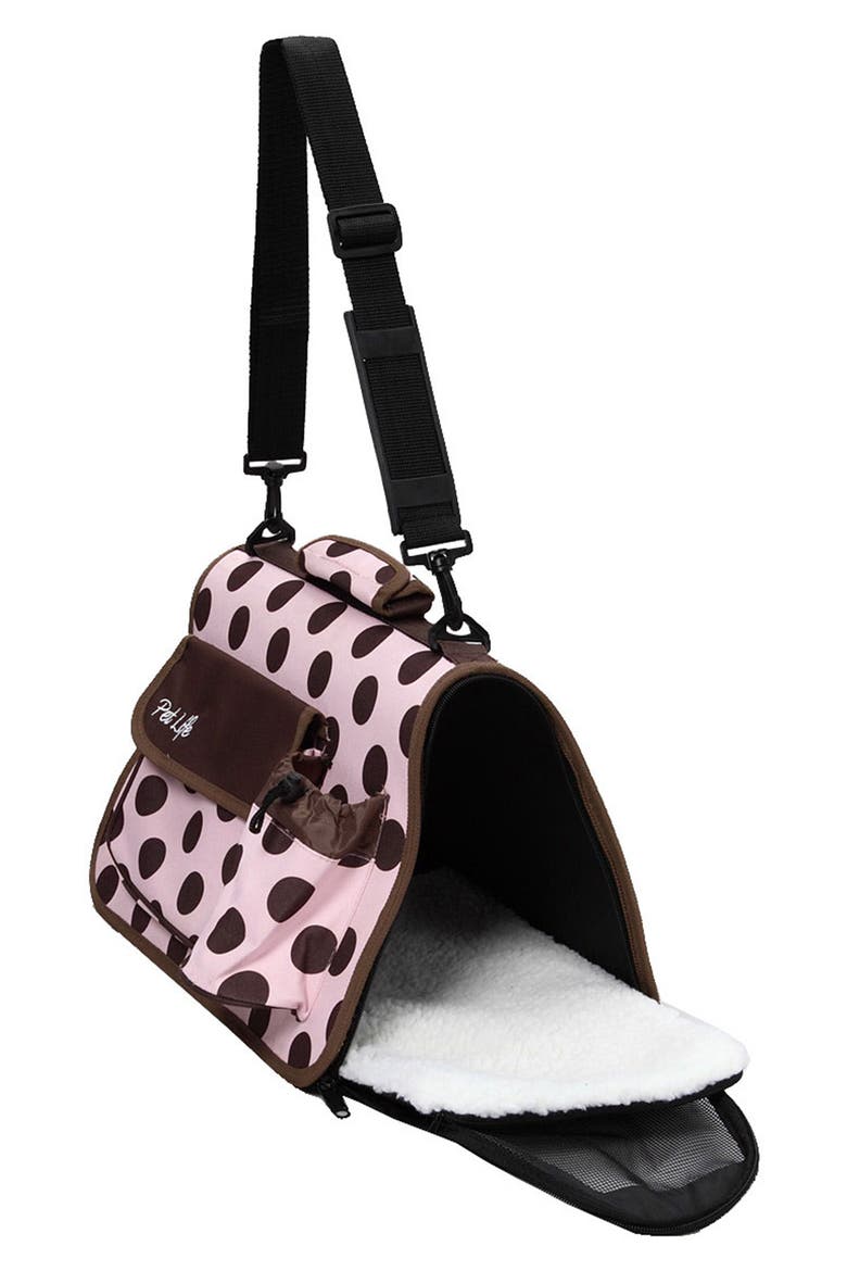 Faux Shealing Lined Folding Zippered Airline-Approved Casual Carrier, Alternate, color, PINK AND BROWN