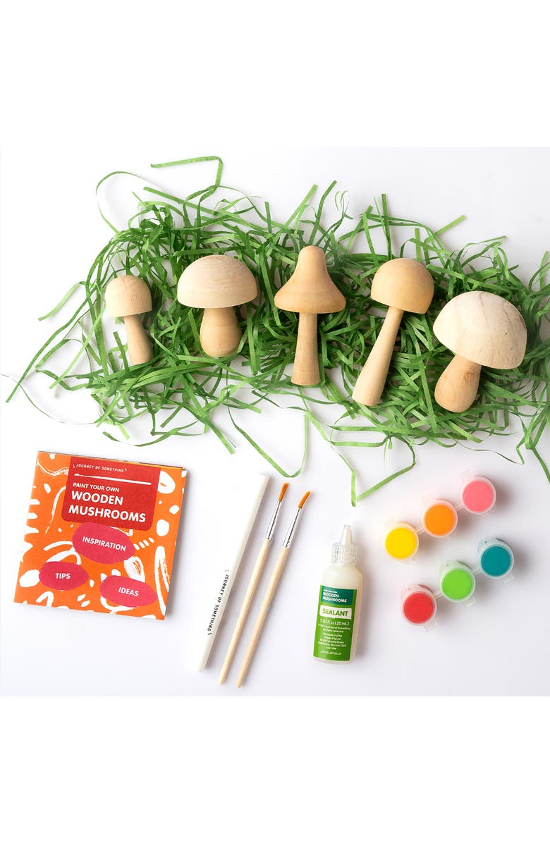 Journey of Something Paint Your Own Wooden Mushrooms, DIY Craft Kit, Kids 6+, Alternate, color, Multicolored