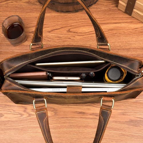 Steel Horse Leather The Viggo Briefcase | Genuine Leather Messenger Bag In Brown