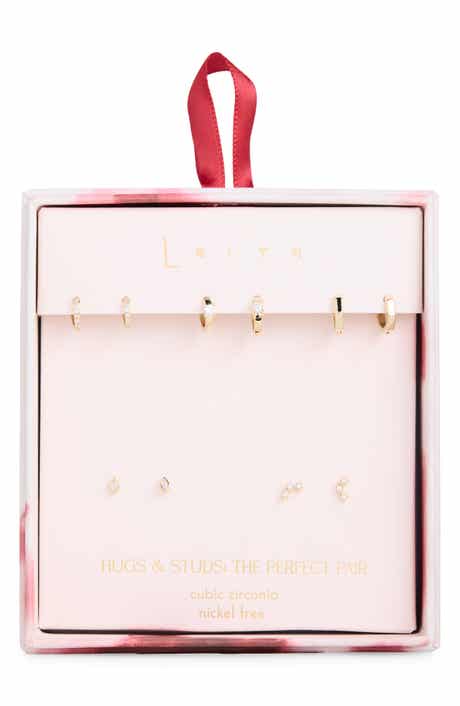 Leith Set of 5 Cubic Zirconia Stud & Huggie Hoop Earrings