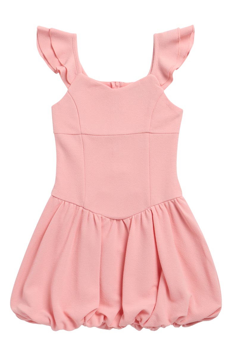 Zunie Kids' Flutter Sleeve Bubble Hem Party Dress, Main, color, Coral
