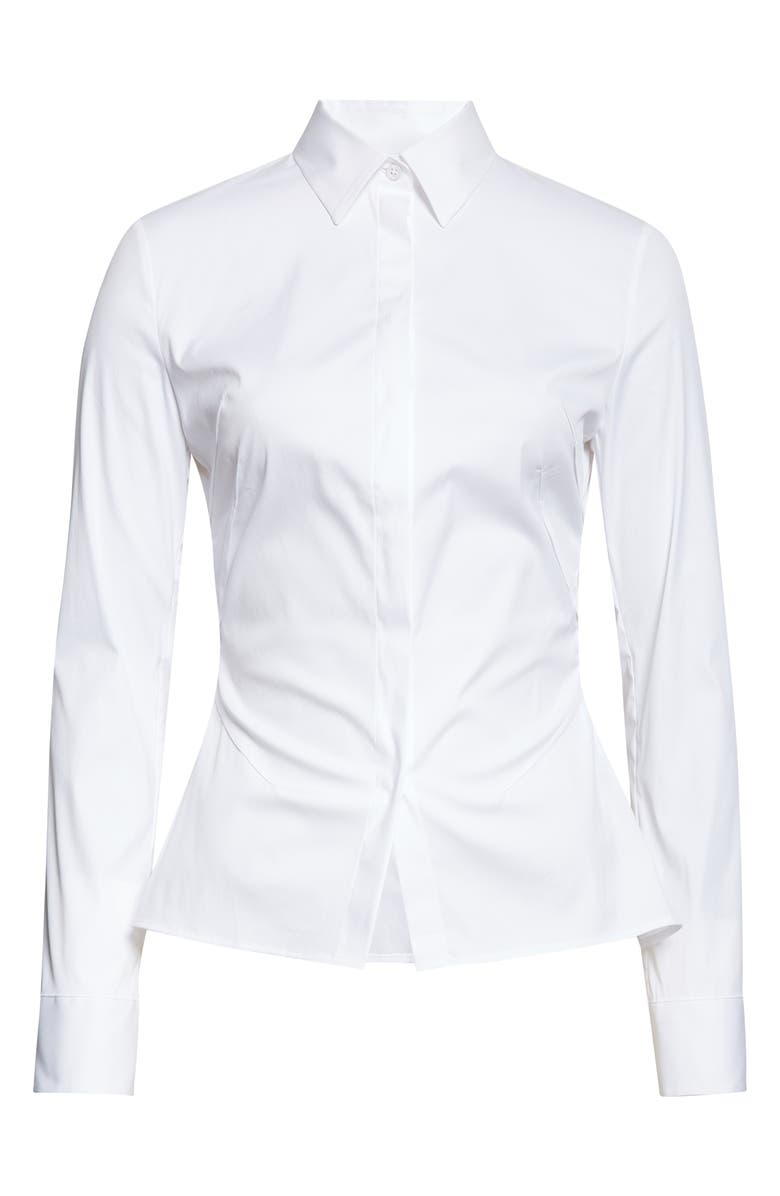 BOSS Burbel Fitted Cotton Blend Button-Up Shirt, Main, color, White