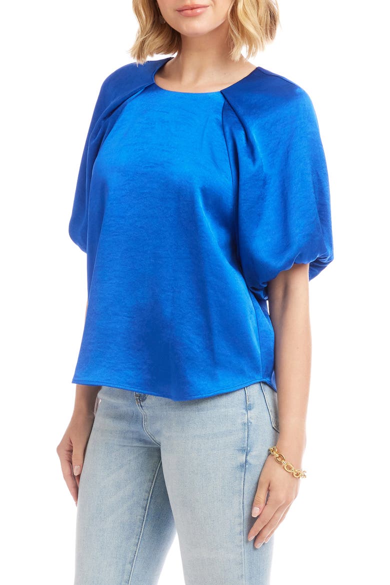 Puff Sleeve Satin Top, Alternate, color, SAPPHIRE BLUE