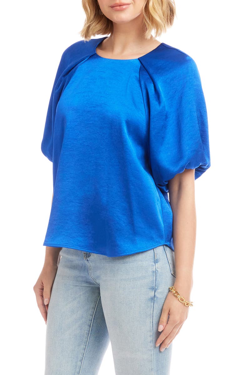 Karen Kane Puff Sleeve Satin Top, Alternate, color, Sapphire Blue
