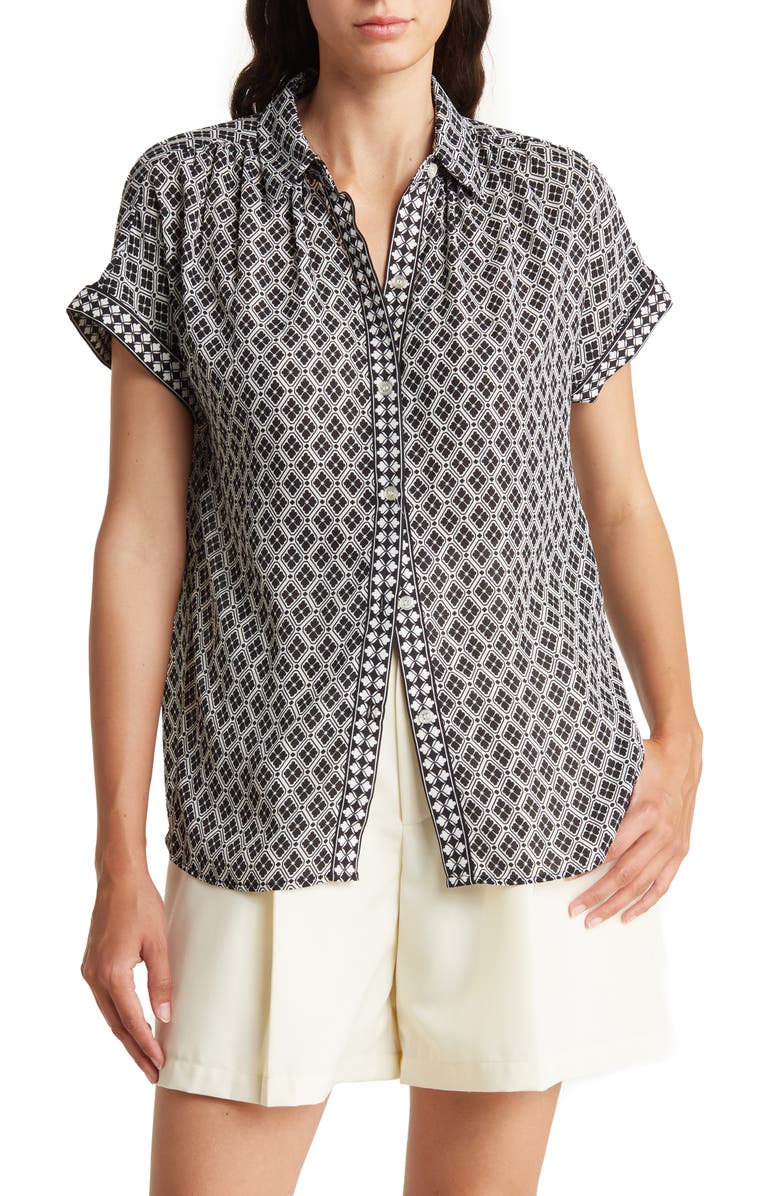 MAX STUDIO Patterned Short Sleeve Button-Up Shirt, Main, color,