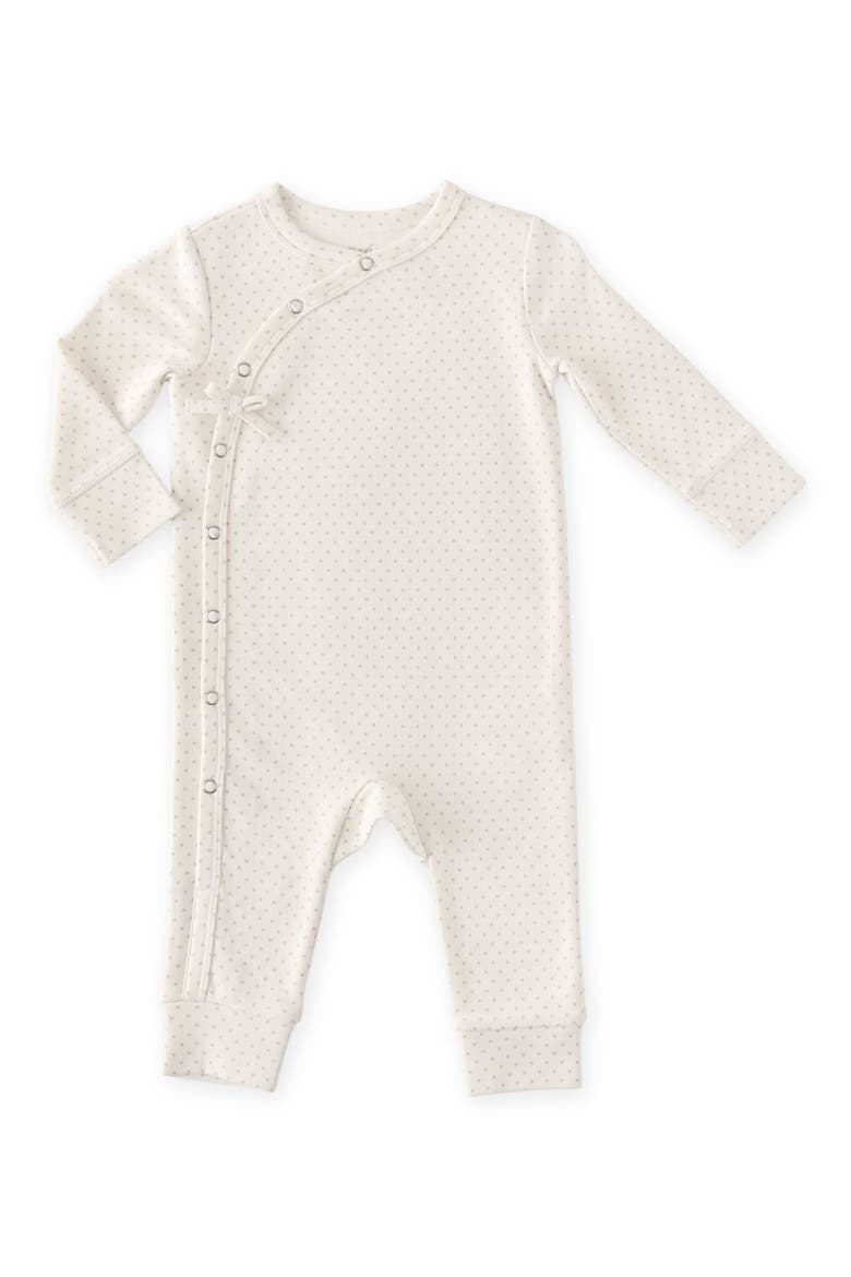 Elephant Print Cotton Romper, Main, color, PIN DOT PEBBLE