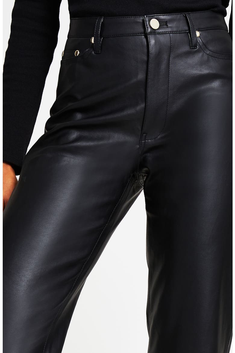 Faux Leather Fitted Straight Leg Trousers, Alternate, color, BLACK