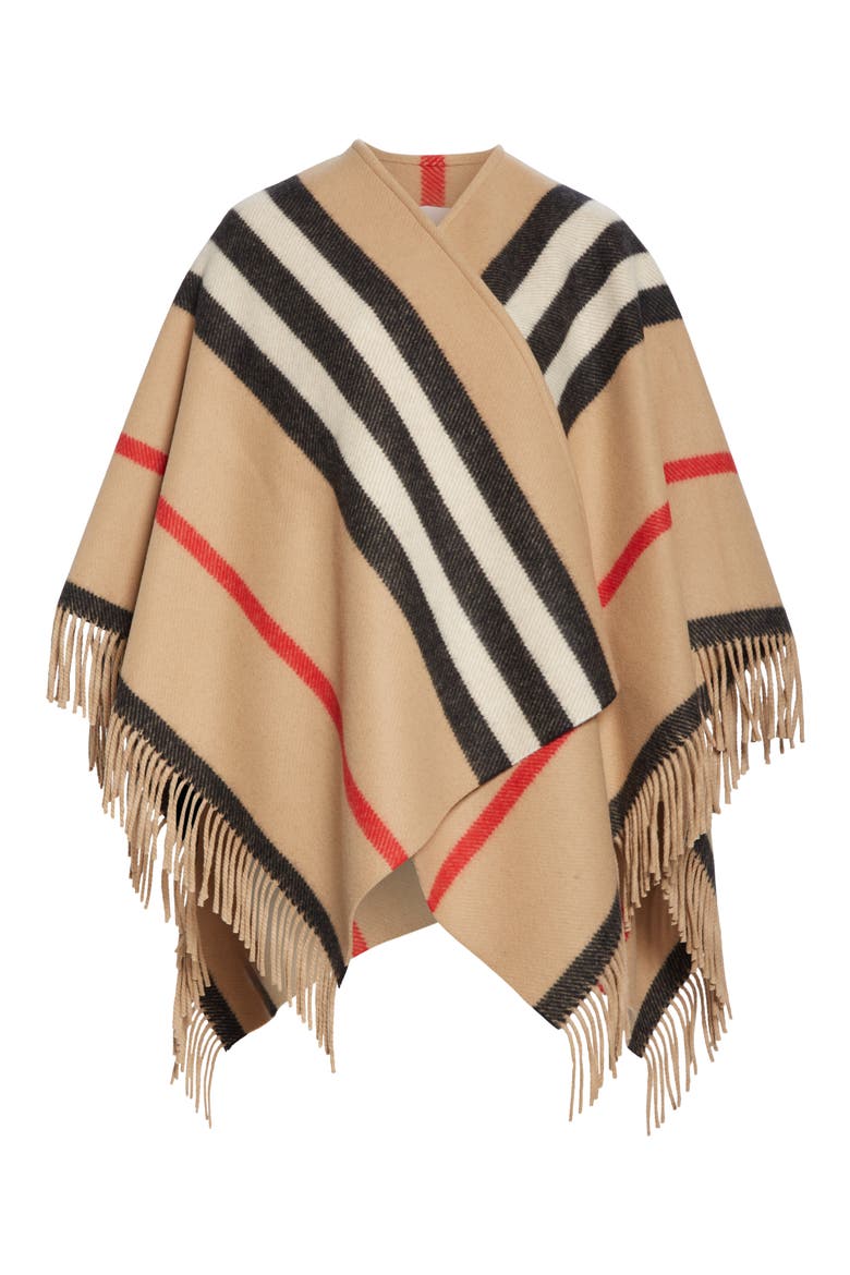 Stripe Fringe Wool Cape, Alternate, color, CAMEL