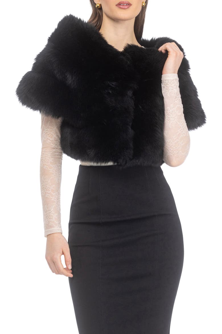 Genuine Shearling Lamb Capelet, Alternate, color, Black