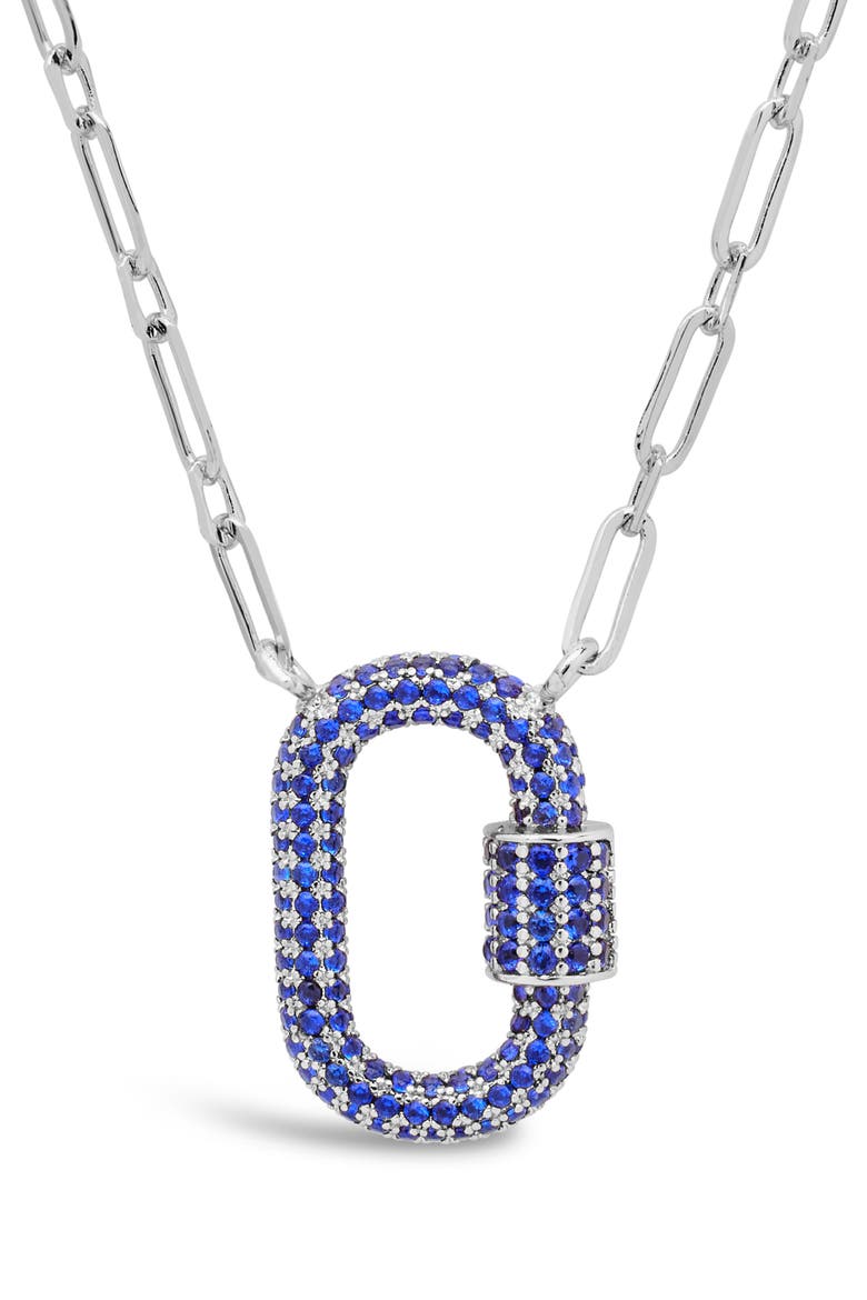 Pavé Cubic Zirconia Carabiner Lock Pendant Necklace, Alternate, color, SILVER