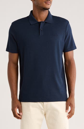 Calvin Klein Textured Jacquard Knit Polo In Blue