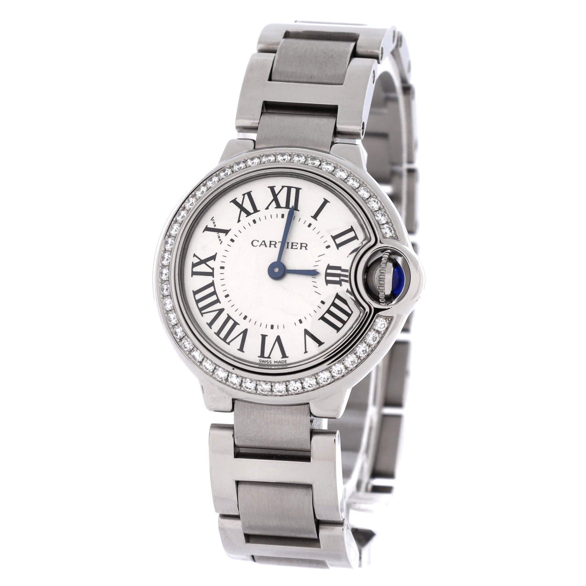 Ballon Bleu de Cartier Quartz Watch Stainless Steel with Diamond Bezel 28, Alternate, color, Metallic Silver