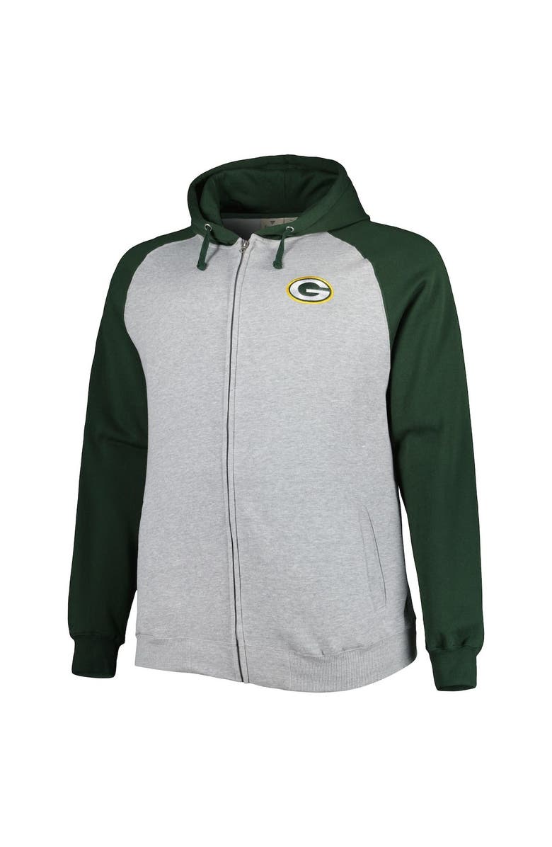 PROFILE Men's Heather Gray Green Bay Packers Big & Tall Fleece Raglan Full-Zip Hoodie Jacket, Alternate, color, Heather Gray