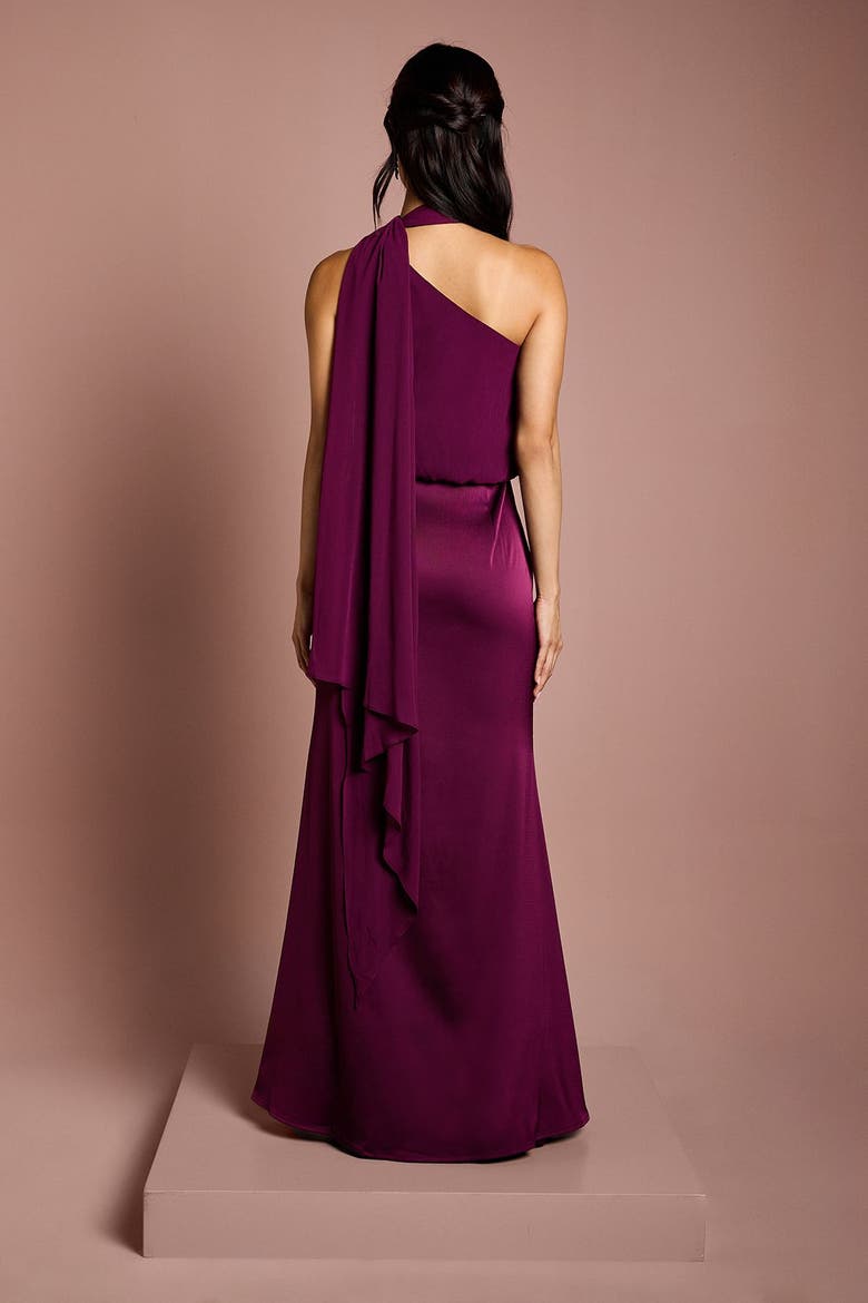 One Shoulder Maxi Bridesmaid Dress, Alternate, color, Fig