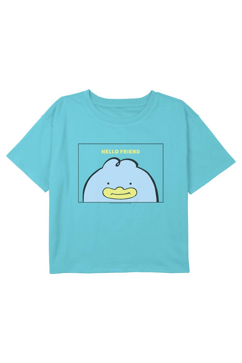 Girls' Hello Friend Duck Card Cropped T-Shirt, Main, color, Blue