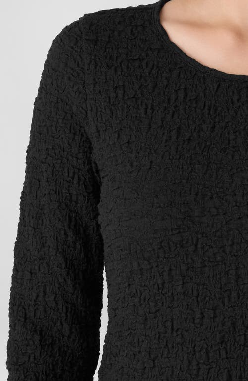 Eileen Fisher Long Sleeve Organic Cotton Crewneck Top In Black