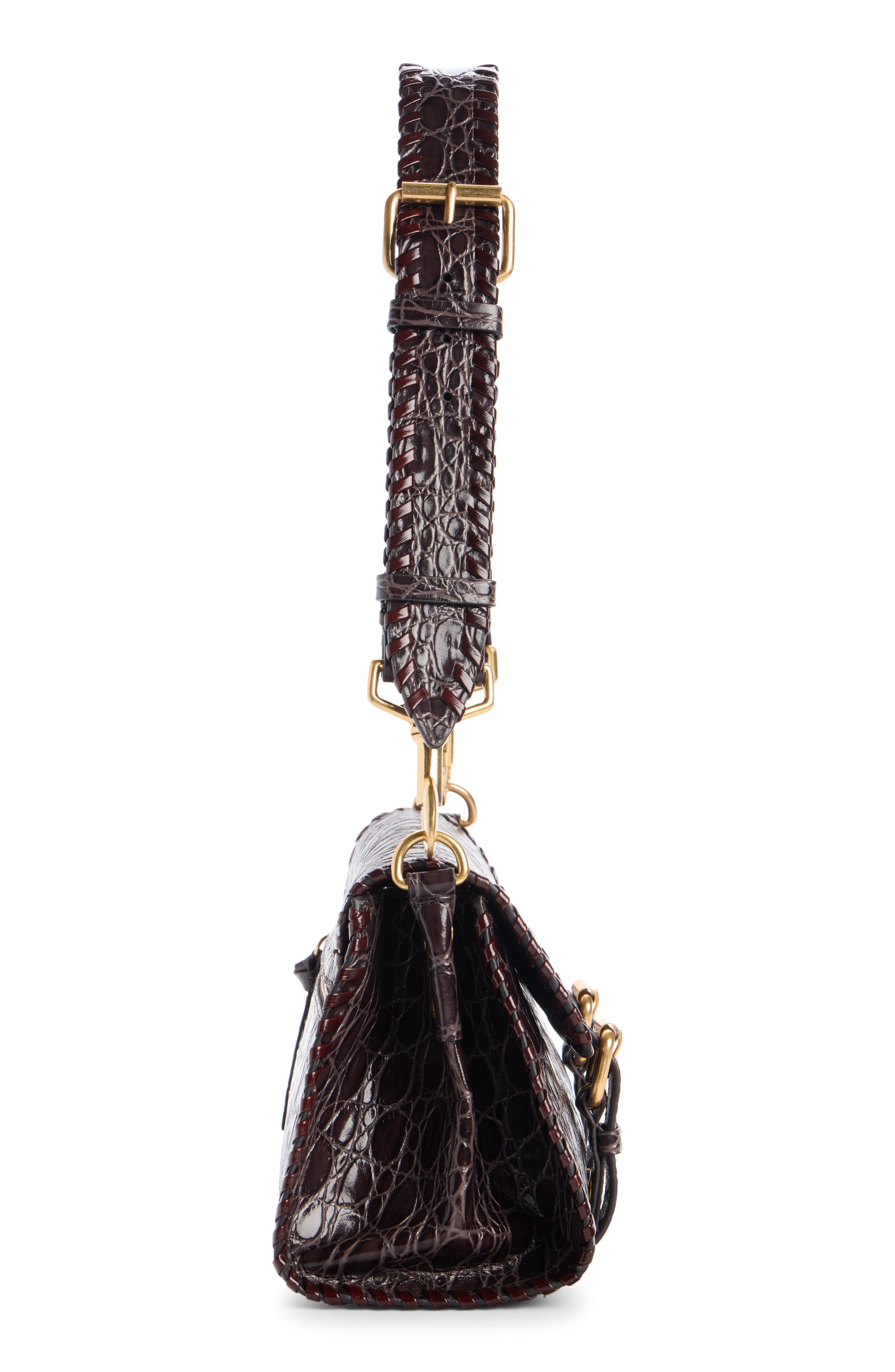 Dries Van Noten Croc Embossed Leather Satchel, Alternate, color, Taupe