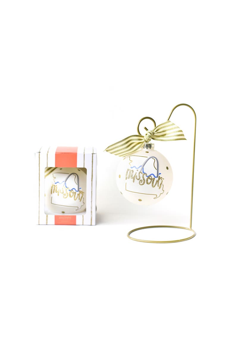 Missouri Motif Ornament with Gold Swirl Stand, Main, color, Blue