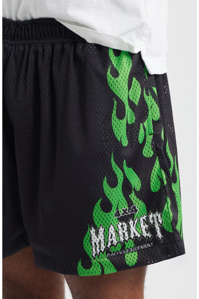 Toxic Flames Mesh Shorts, Alternate, color, BLACK/ GREEN