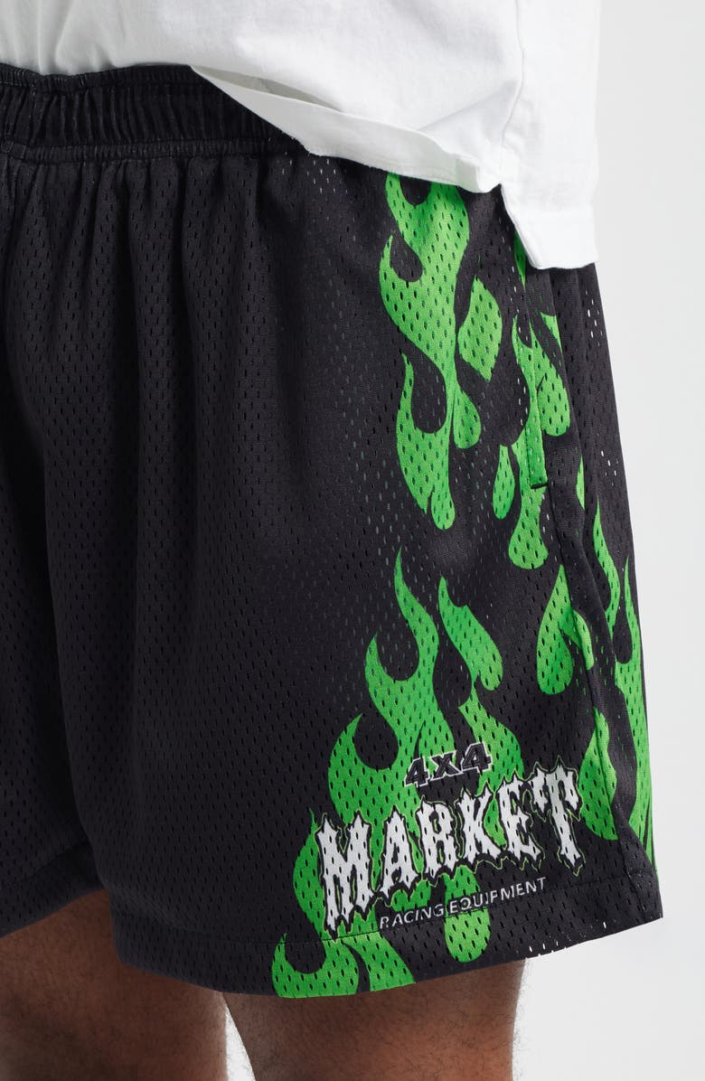 MARKET Toxic Flames Mesh Shorts, Alternate, color, Black/ Green